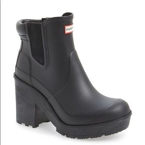 RARE Hunter Chelsea Block Matte Black Rain Boots
